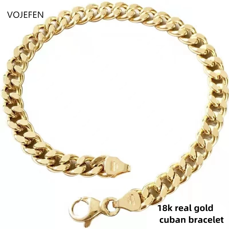 

VOJEFEN 18K Cuban Bracelets For Woman/Men Luxury Italian AU750 Real Gold Miami Chains Links Diamond Cut Bracelet Genuine Jewelry