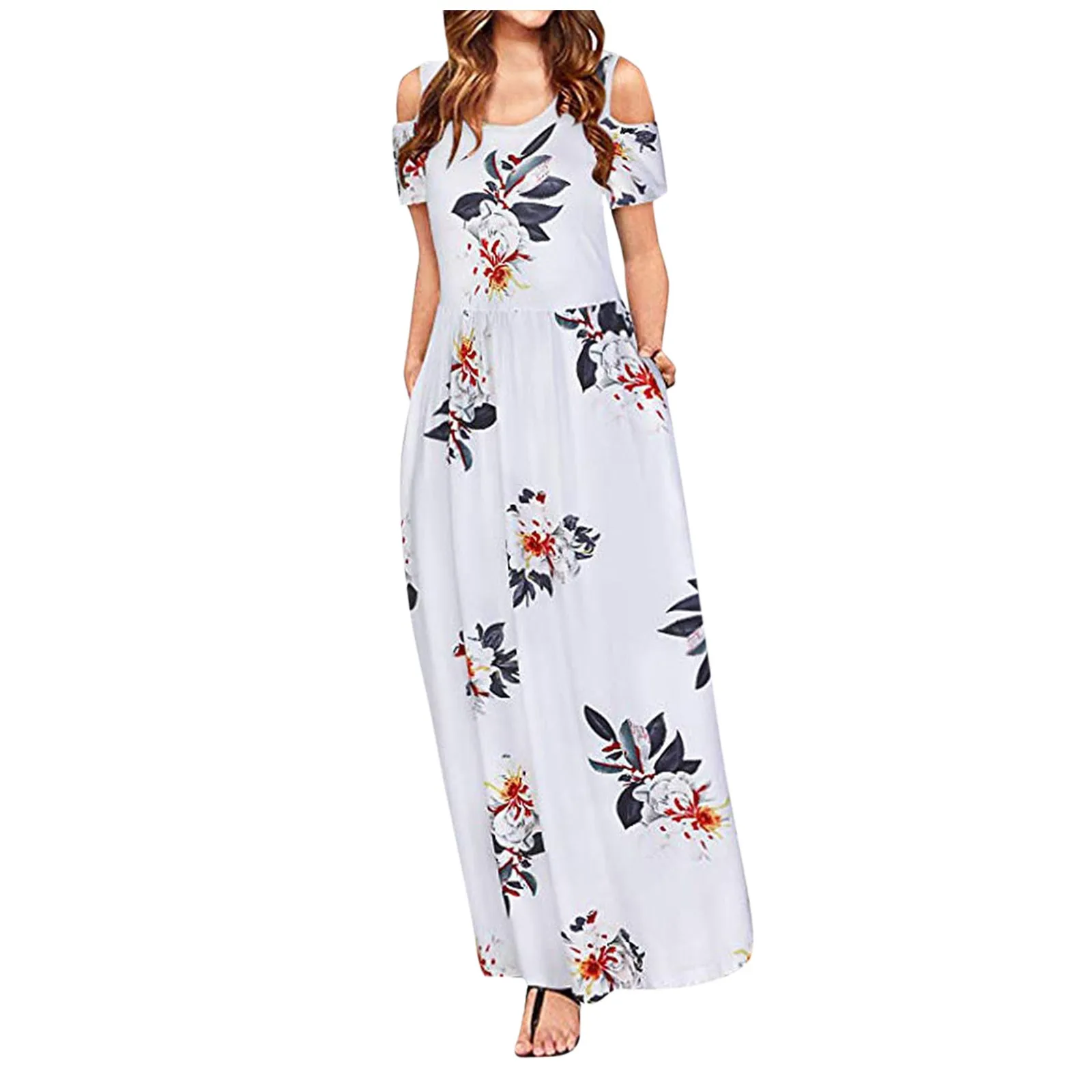 

Платье женское длинное с цветочным принтом, Модный богемный пляжный сарафан с карманами, элегантный повседневный длинный наряд, на лето