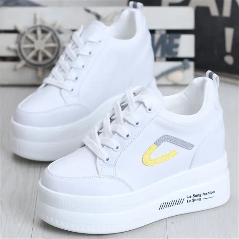 

Танкетка Скрытая женская, повседневные кроссовки на высокой платформе, каблук 10 см, белые