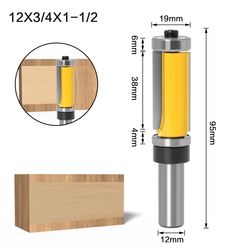 

12mm Shank Flush Trim Router Bit with Top and Bottom Bearing Diameter-19mm Cutting Length-38mm Wood Pattern Milling Cutter
