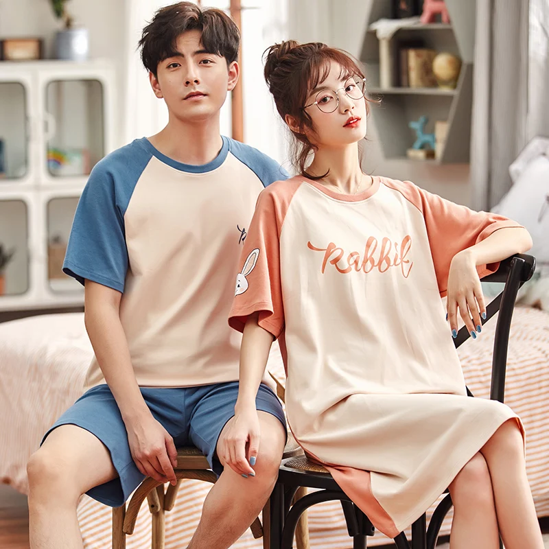Милый пижамный комплект с картонным рисунком летняя Пижама для пар 100% хлопок
