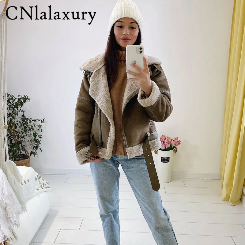 CNlalaxury 2022 зимняя женская Толстая теплая замшевая куртка из ягненка короткие