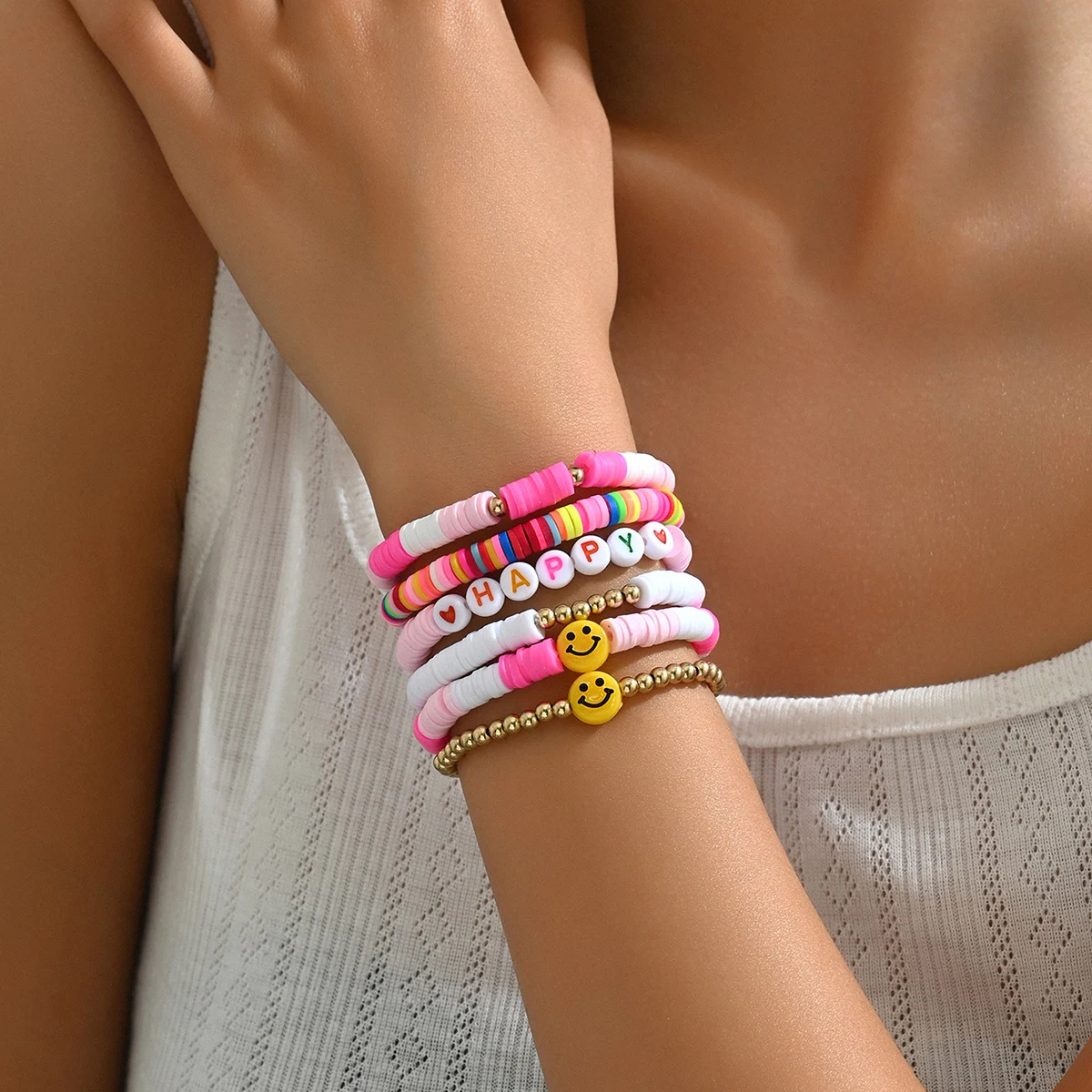 Женский многослойный браслет с бусинами 6 шт.