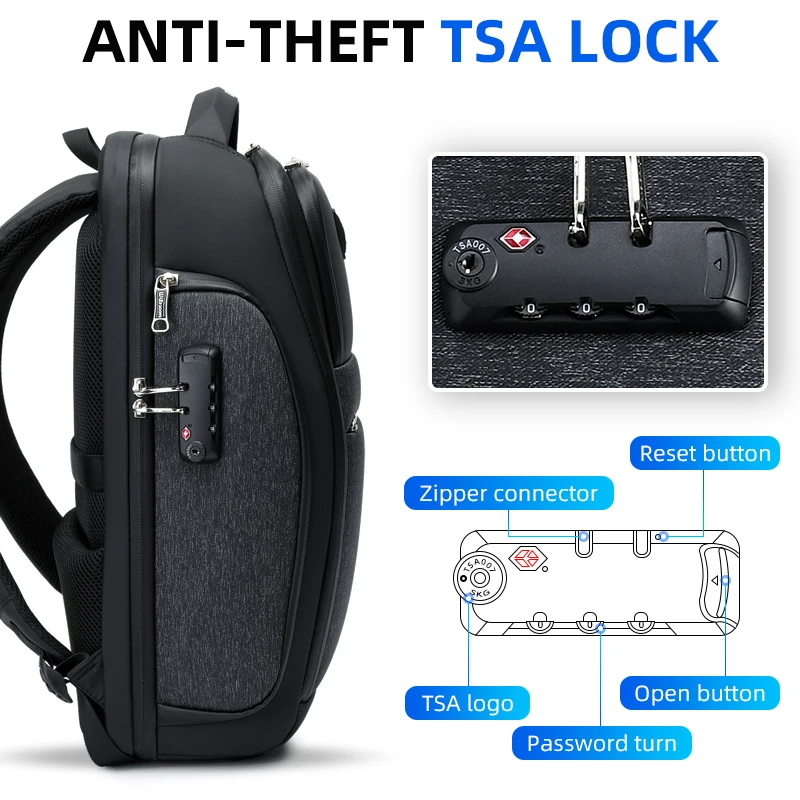 Фото Рюкзак для 17-дюймового ноутбука с защитой от кражи TAS Lock мужские рюкзаки вместительные деловые водонепроницаемые компьютерные сумки для подростков №3