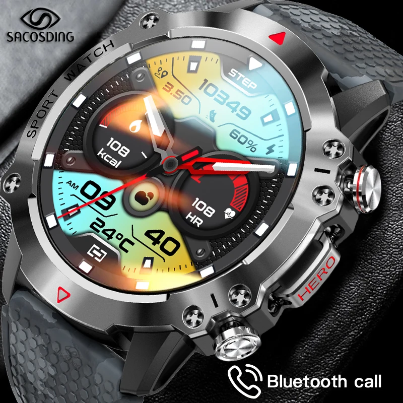 

SACOSDING New Rugged Military Smart Watch Men Fitness Sport Watches Men Waterproof Bluetooth Call Smartwatch Men For android ios