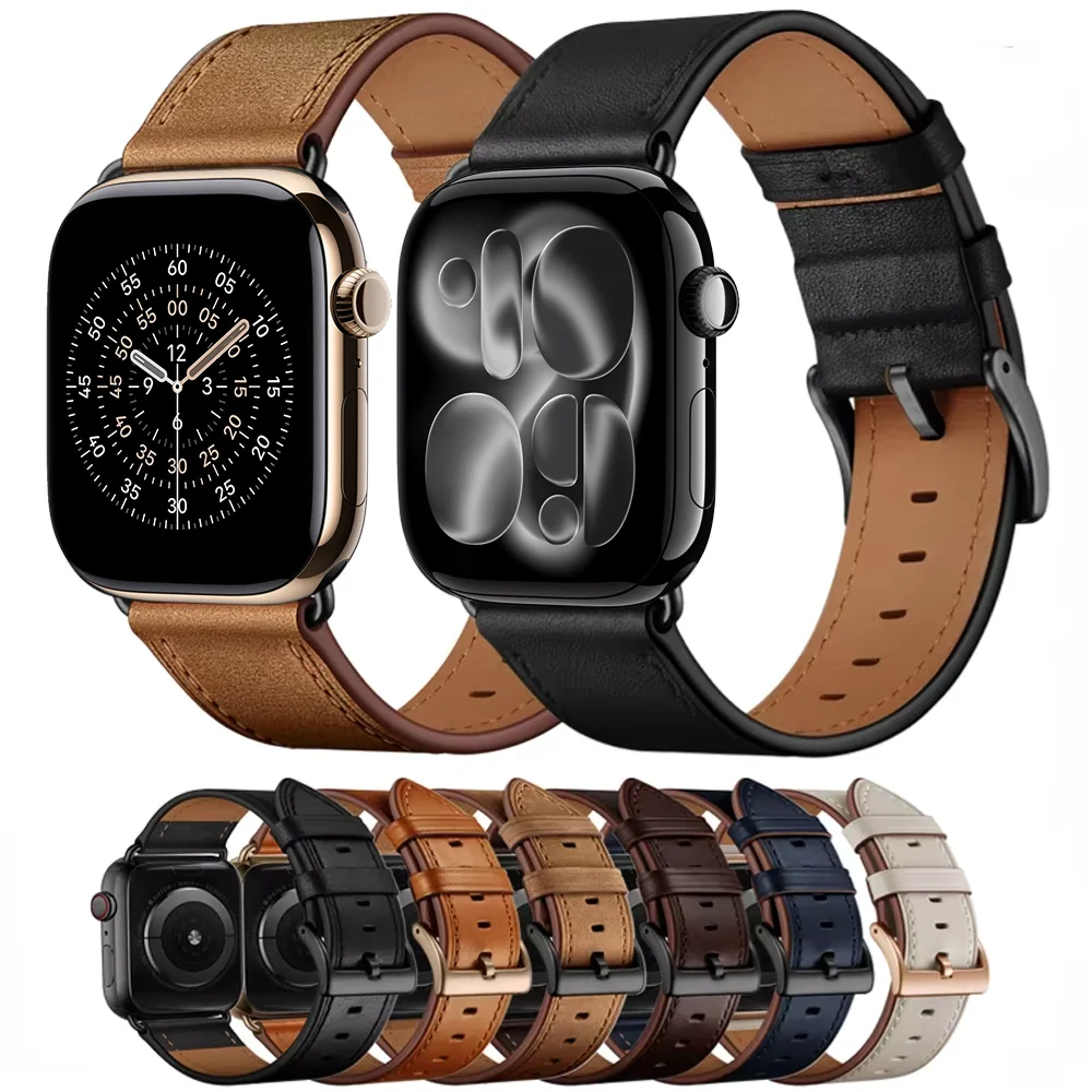 Фото Кожаный ремешок премиум-класса для Apple Watch Ultra 3 49 мм, 11, 10, 42 мм, 46 мм, 9, 8, 7, 45 мм, 41 мм, браслет для iWatch 6, 5, SE3, 44 мм, 40 мм, Correa №1