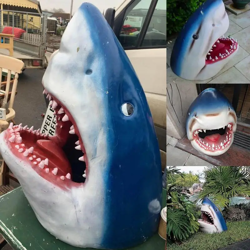 

Wall Decoration Fierce Shark Head Wall Mounted Hand Painted Statue Realistic Home Porch Wall Art Sculpture Pendant Key Storage