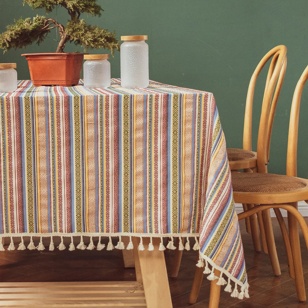 Скатерть из хлопка и льна для большого обеденного стола прямоугольная богемная