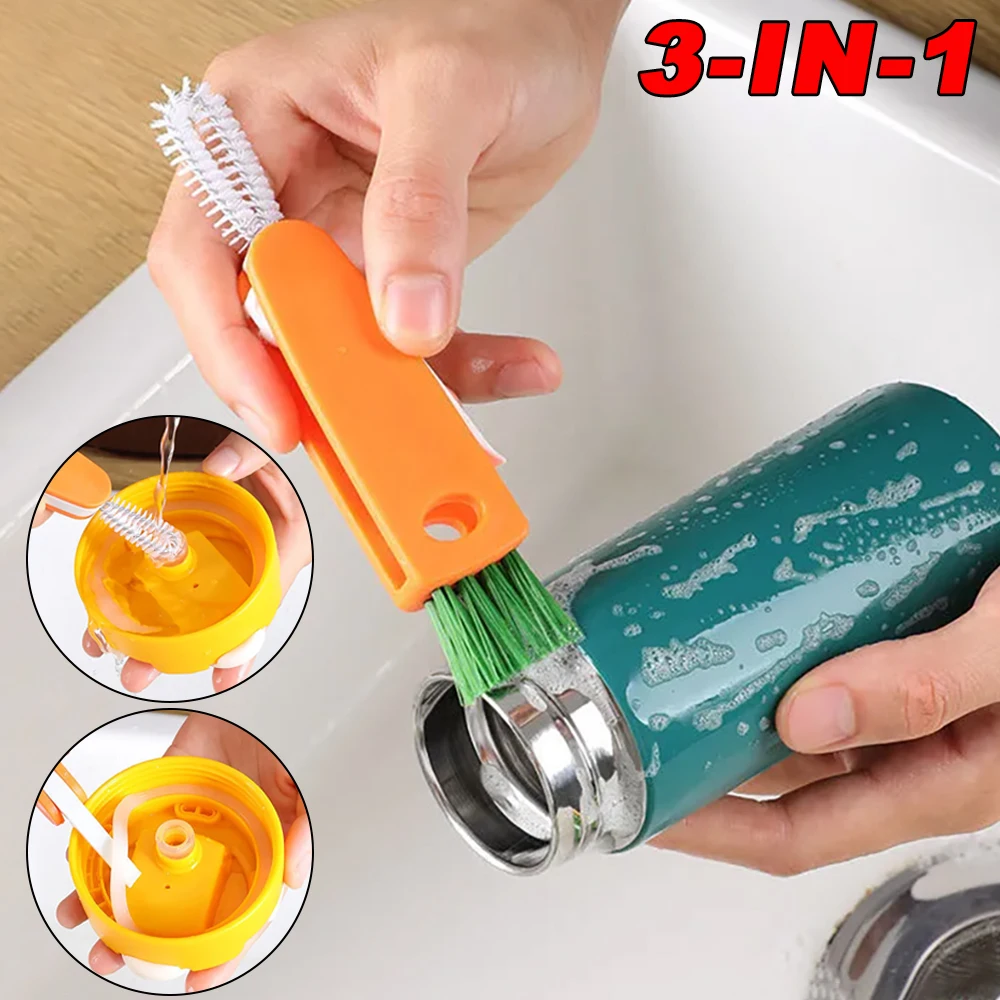 

3 IN 1 Bottle Cleaning Brush Creative Milk Bottle Gap Brush Rotatable Groove Gap Cleaning Brushes Household Cleaning Supplies