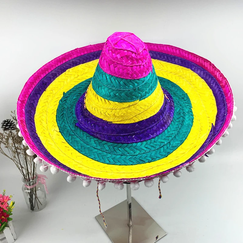 

Outdoor Mexican Style Straw Hats Men Women Decoration Colorful Edges Gift All Seasons Wide Brim Kids Random Color Party Supplies