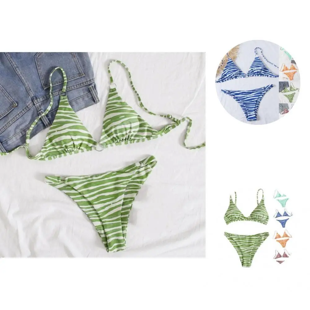 

Bikini Set Wire Free Summer Swimsuit Striped Print Pattern Women Bra Briefs Swimwear