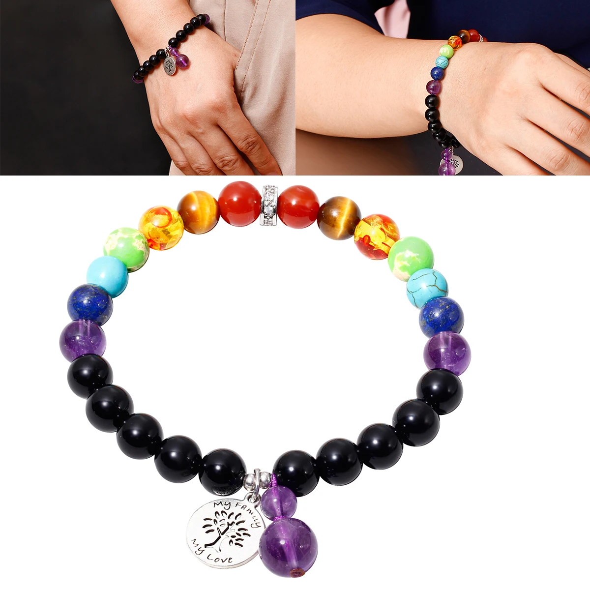 

7 Chakra Anklet Bracelet Adjustable Balance Healing Anxiety Relief Meditation Real Stones Beach Foot Yoga