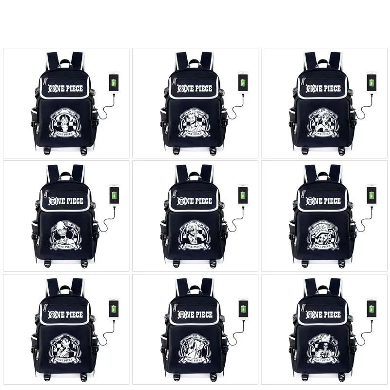 

Anime Kawaii One Piece Luffy Zoro Nami Chopper Cartoon School Bag Printed Flip Backpack Usb Charging Travel Bag Large Capacity