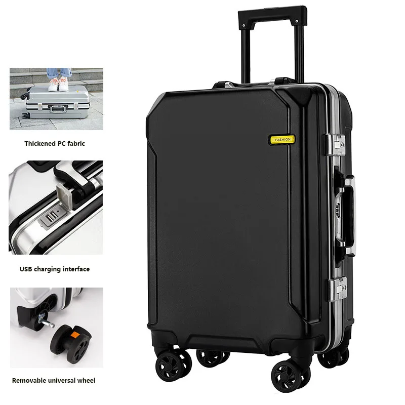 New 20 Inch Aluminum Frame Fashionable Trolley Case, Cardan Wheel Business Password Pc Boarding Suitcase