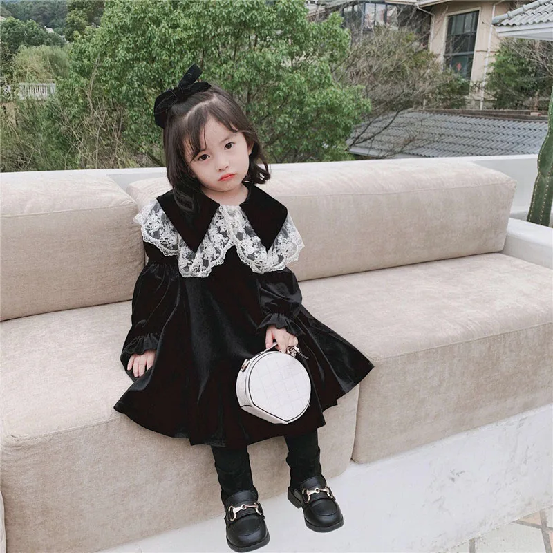 Girls Long-sleeved Wine Red Lolita Princess Dress Toddler Girl Fall Clothes 2022 Flower Girl Dresses  Girls Christmas Dress