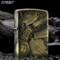 zorro brass locomotive chapter 11 kerosene lighter hand carved for old windproof handle smoking gift