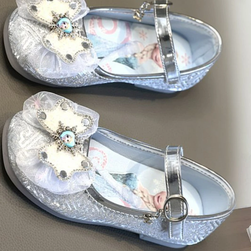 Туфли детские с бантом и блестками серебристые розовые Размеры 26-36