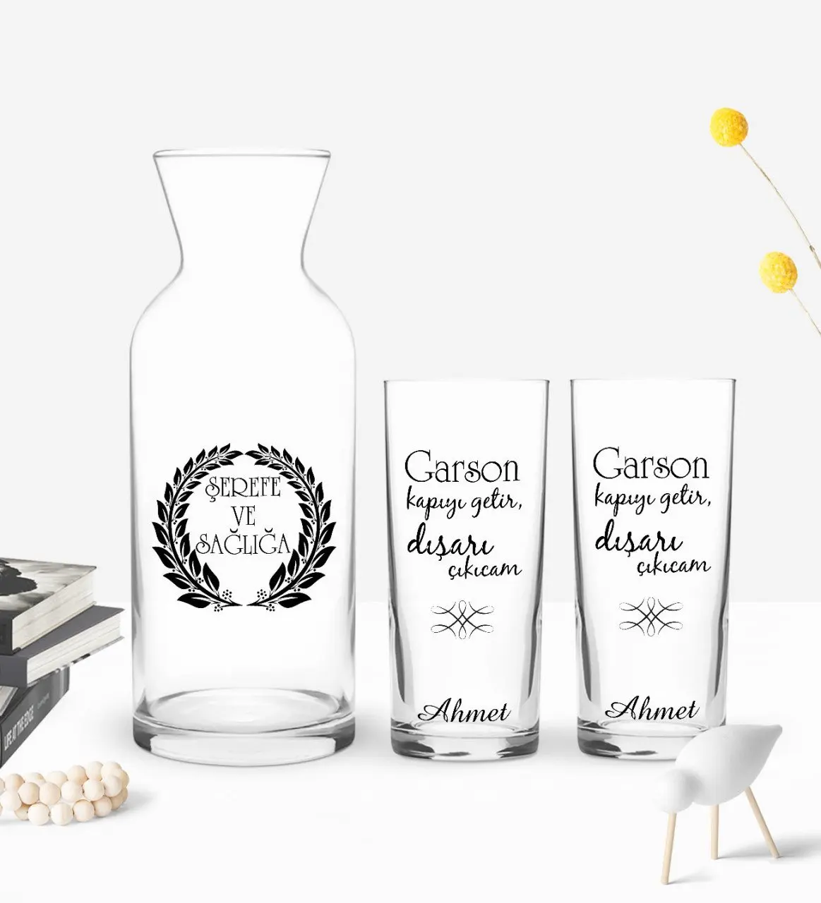 

Персонализированная красочная напечатанная дверь официанта дизайн двойная чашка и графин подарок Seti-1