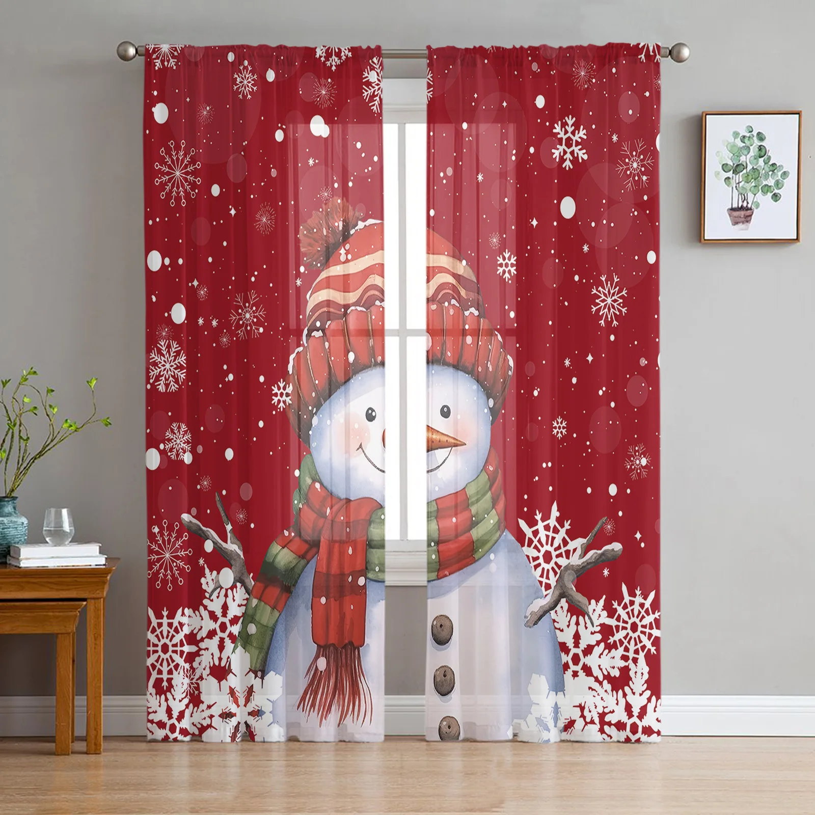 

Рождественские Снежинки Снеговик красные шифоновые прозрачные шторы для гостиной спальни кухни украшение окна занавески тюль