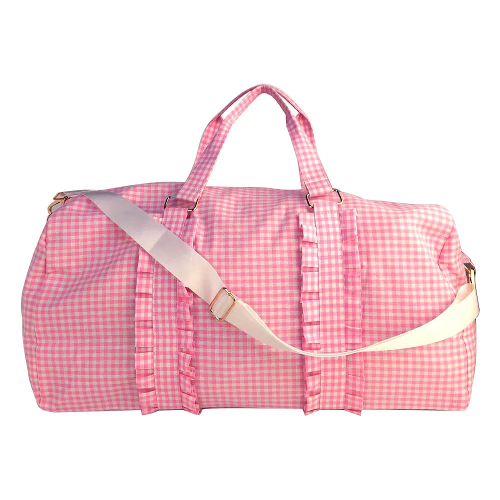 Plaid Ruffle Seersucker Duffel Bags Kid Fashion Versatile Overnight Bag Shcool Children Simple Large Capacity Weekend Travel Bag