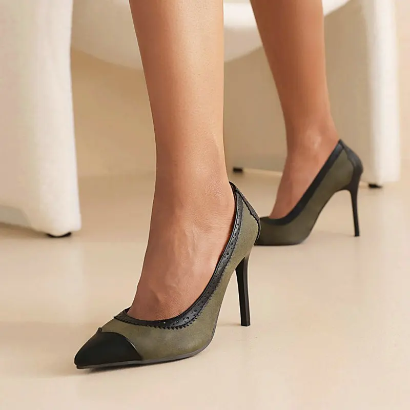 

Босоножки женские на шпильке, дизайнерские туфли-лодочки с острым носком, оливковый цвет, пикантные офисные туфли, без застежки, большие размеры 47 48