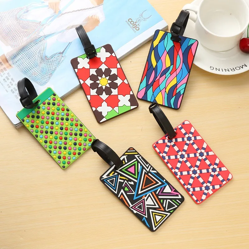 

Cartoon Luggage Tags Cute PVC Soft Rubber Luggage Tag Boarding Pass Label Bag Geometic Pattern Tags Travel Accessories