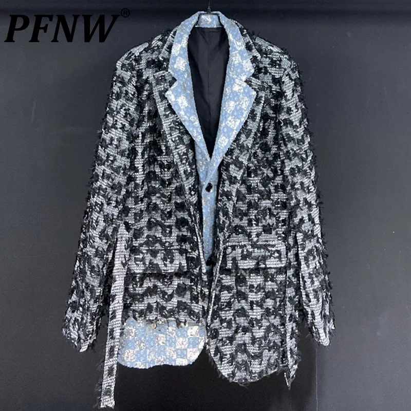 

PFHQ темно-синие блейзеры мужской высококачественный костюм из искусственной двух частей дизайнерская Повседневная осенняя куртка с абстракцией в стиле High Street Новинка 21Z2437