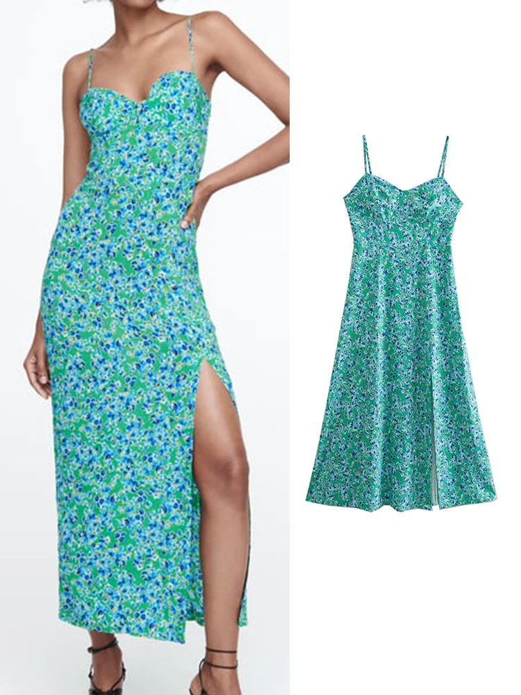 

Yiloyka Women Elastic Camisole Dresses 2022 Summer Sexy Sleeveless Split Mid-Calf Dresses Backless Beach Party Clothes