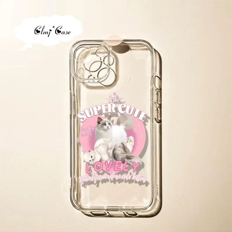

Clmj Cute Cat Heart Phone Case For iPhone 11 12 Mini 8 7 Plus 13 14 Pro Max XR X XS Max Se 2020 Soft Silicone Protective Cover