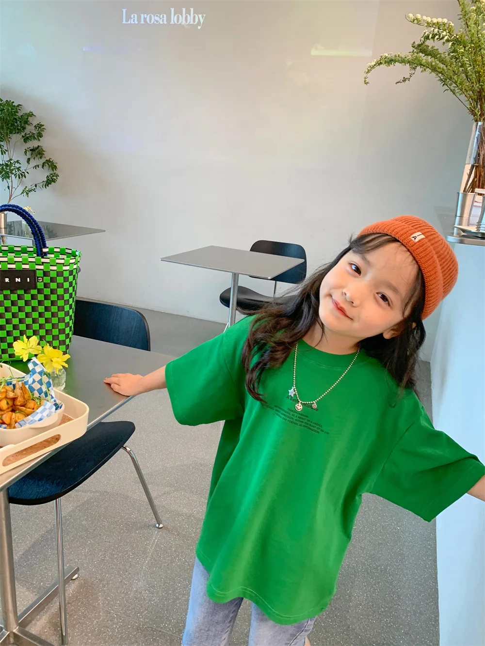 

Girls' mid-length T-shirts 2022 summer new children's Korean casual tops round neck T-shirts