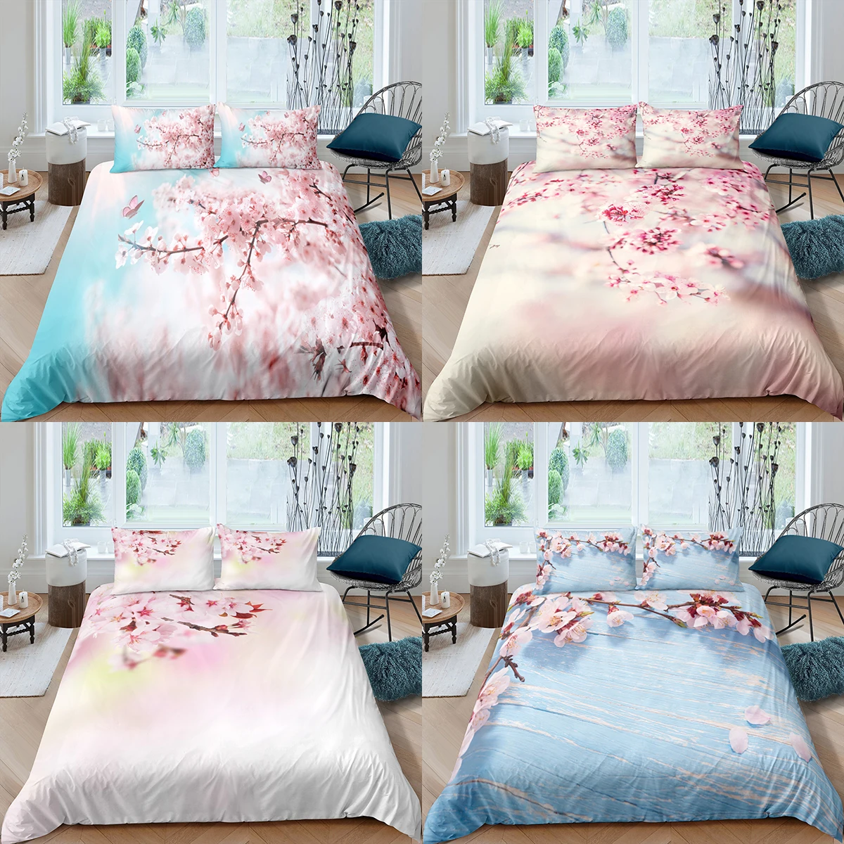 Домашний текстиль роскошный комплект постельного белья 3D с цветами вишни