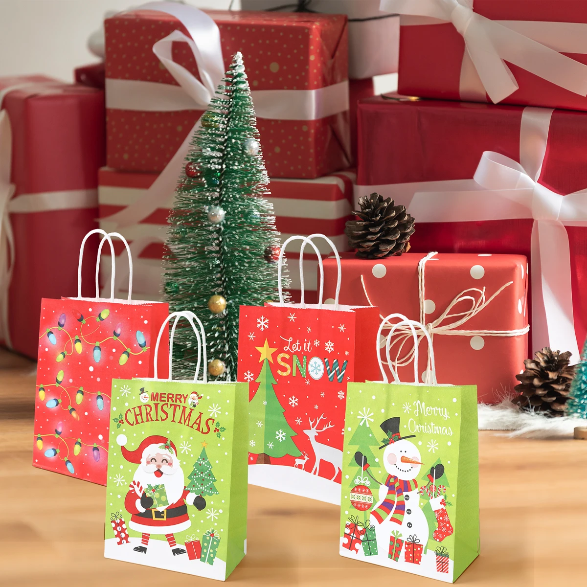 4 шт. рождественские бумажные подарочные пакеты веселые украшения для дома 2024