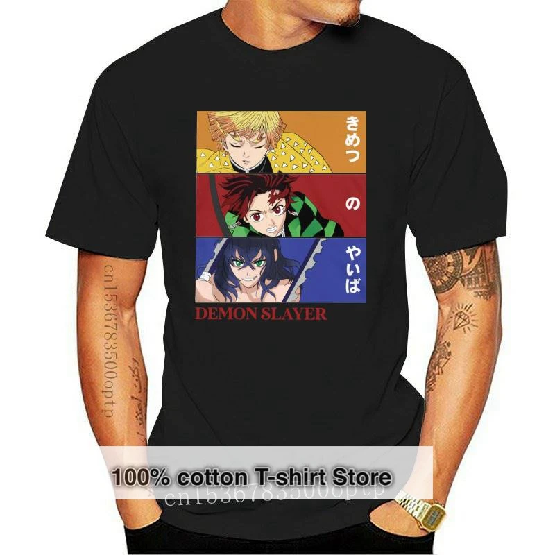 

New Fashion Tanjiro Zenitsu And Inosuke T-shirt Men Short Sleeve Soft Cotton Tshirt Round Collar Graphic Kimetsu no Yaiba Tee Sh