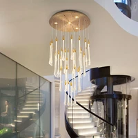 2022 modern luxury crystal chandelier water drop stairs golden water drop design hanging villa hall lighting fixtures