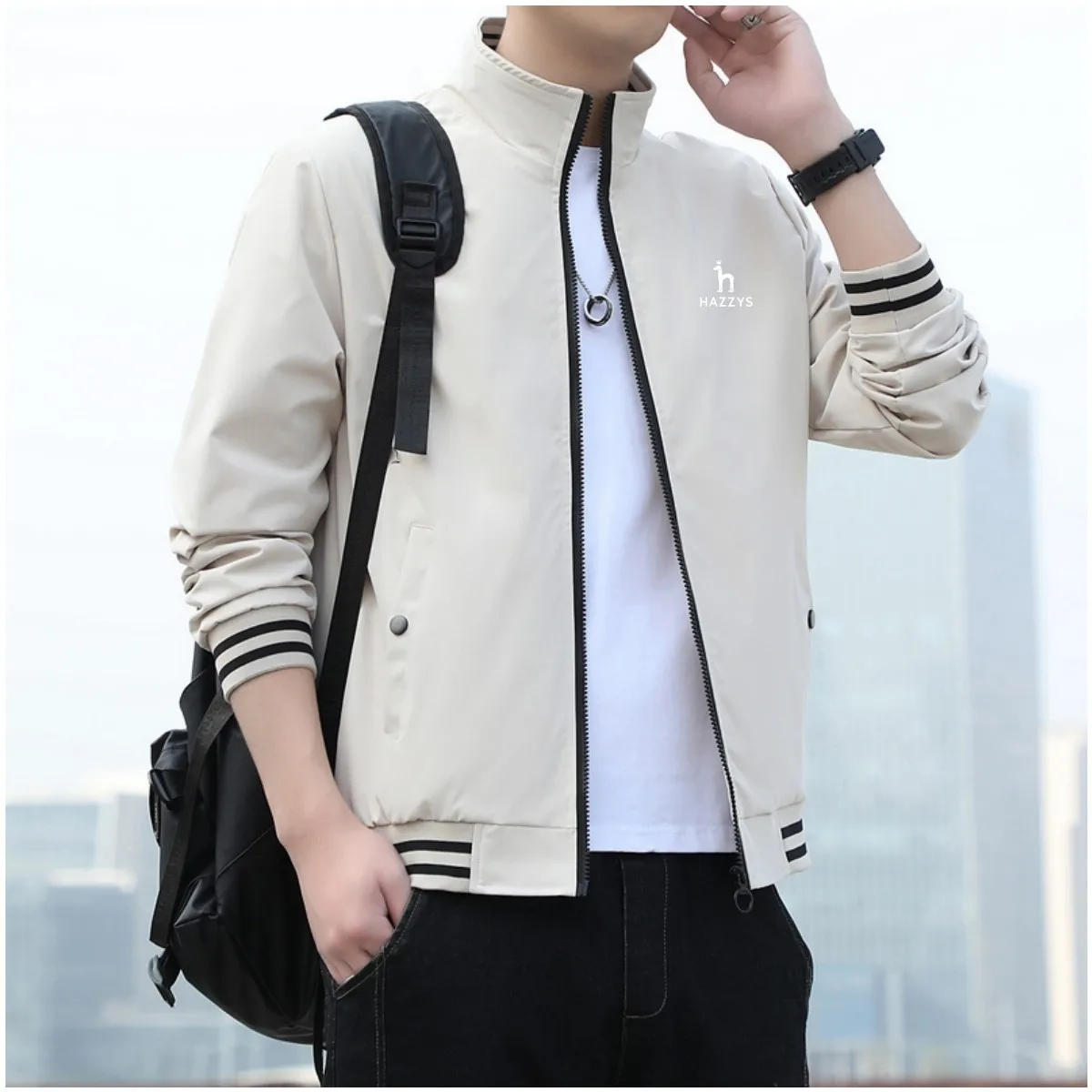 HAZZYS  Men's Fashion Men's Long Sleeve Collar Jacket Relaxed Joker Leisure Spring Summer 2023