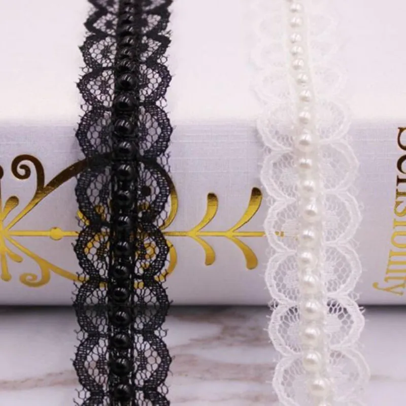 

1Yards Lace Trim Black And White Beaded Lace Wedding Dress Ribbon 2cm Guipure High Quality Beaded Lace Fabric Ribbons Craft QA19