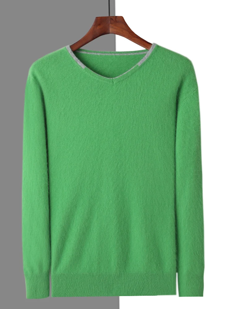 Осень-зима мужской кашемировый свитер пуловер с v-образным вырезом и длинными