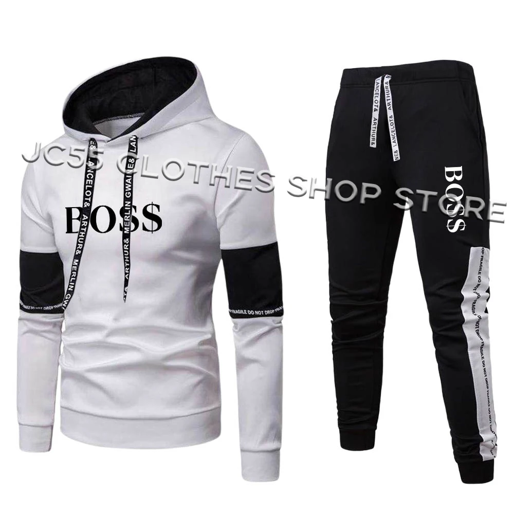 

Men Letter Printed Hoodie Set Tracksuit Fitness Casual Sweatshirt and Pants 2 Piece Set Pullover Brand Fashion Sportwear BOS