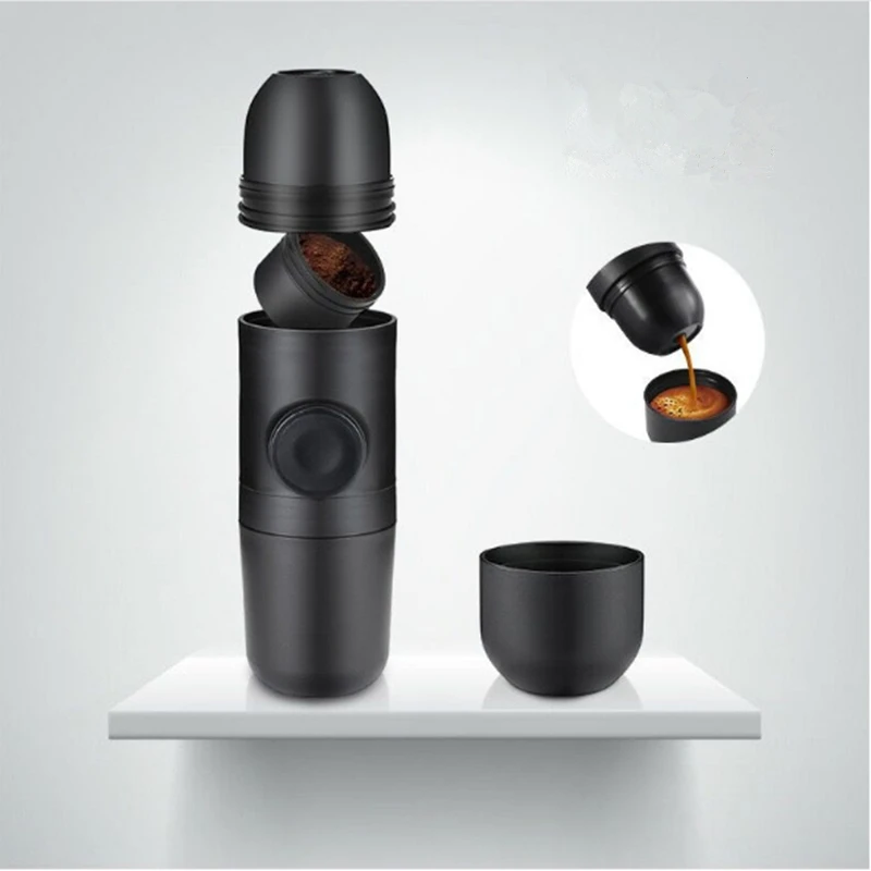 

70ml Portable Household Black Manual Coffee Cup Mini Coffee Machine Convinient Coffe Maker For Car Home Office Outdoor Travel