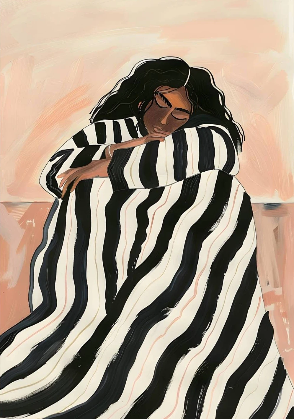 

Черно-белая женщина в полоску, абстрактный цветок, картина на холсте Cuadros