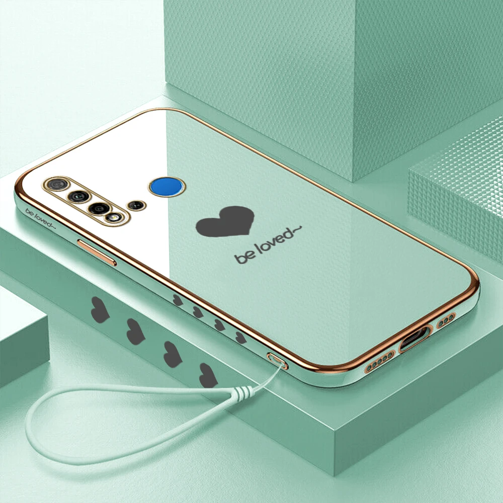 

Luxury Case for Huawei P40 Pro P30 Lite P20 Love Heart Plating Elegant Pretty Cases with Lanyard Cute Soft Phone Back Cover Capa