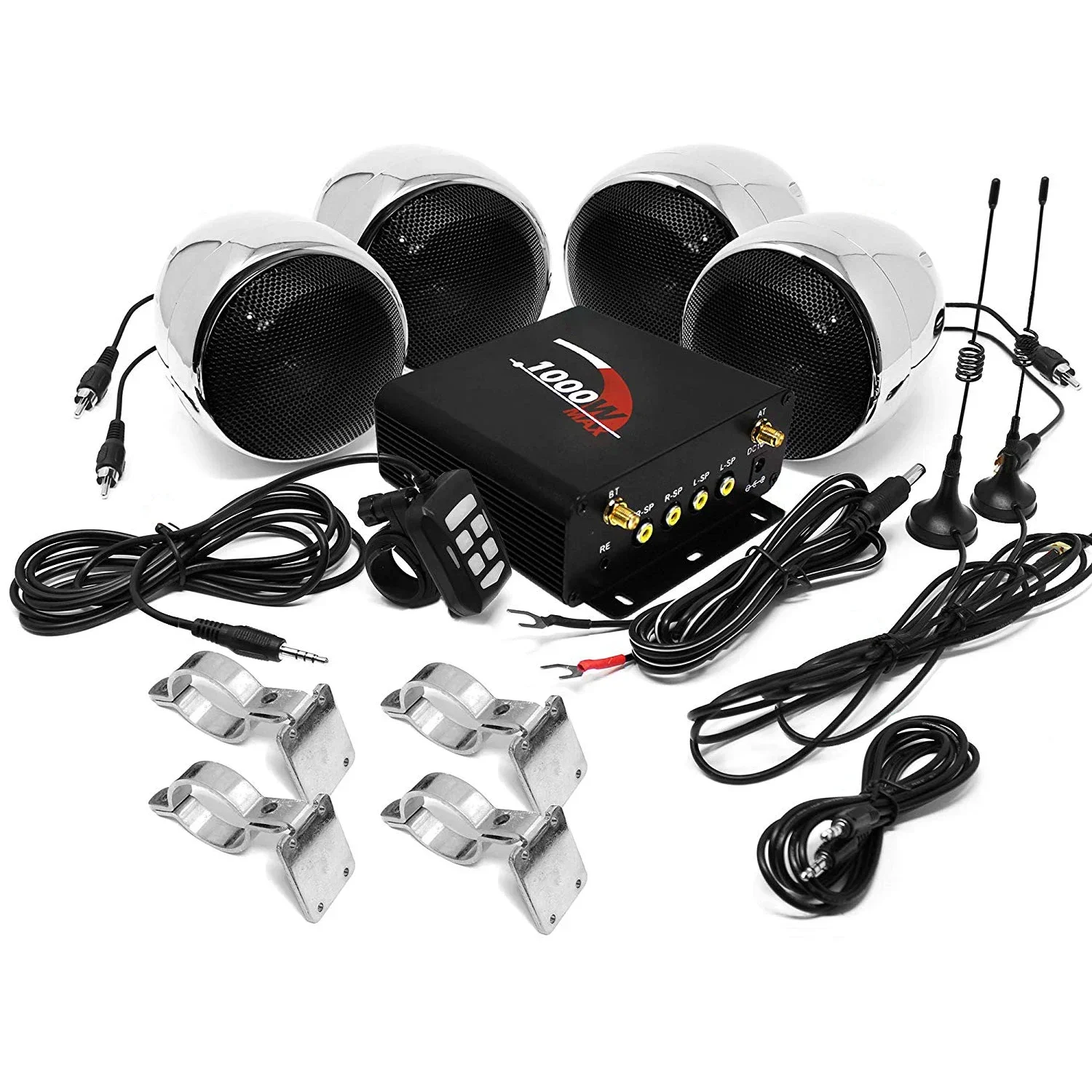 

Усилитель 1000 Вт, 4 динамика, аудиосистема для мотоцикла, квадроцикла, UTV, лодки, Bluetooth, стереосистема с USB, AUX, FM-радио, SD-картой, проводным управлением