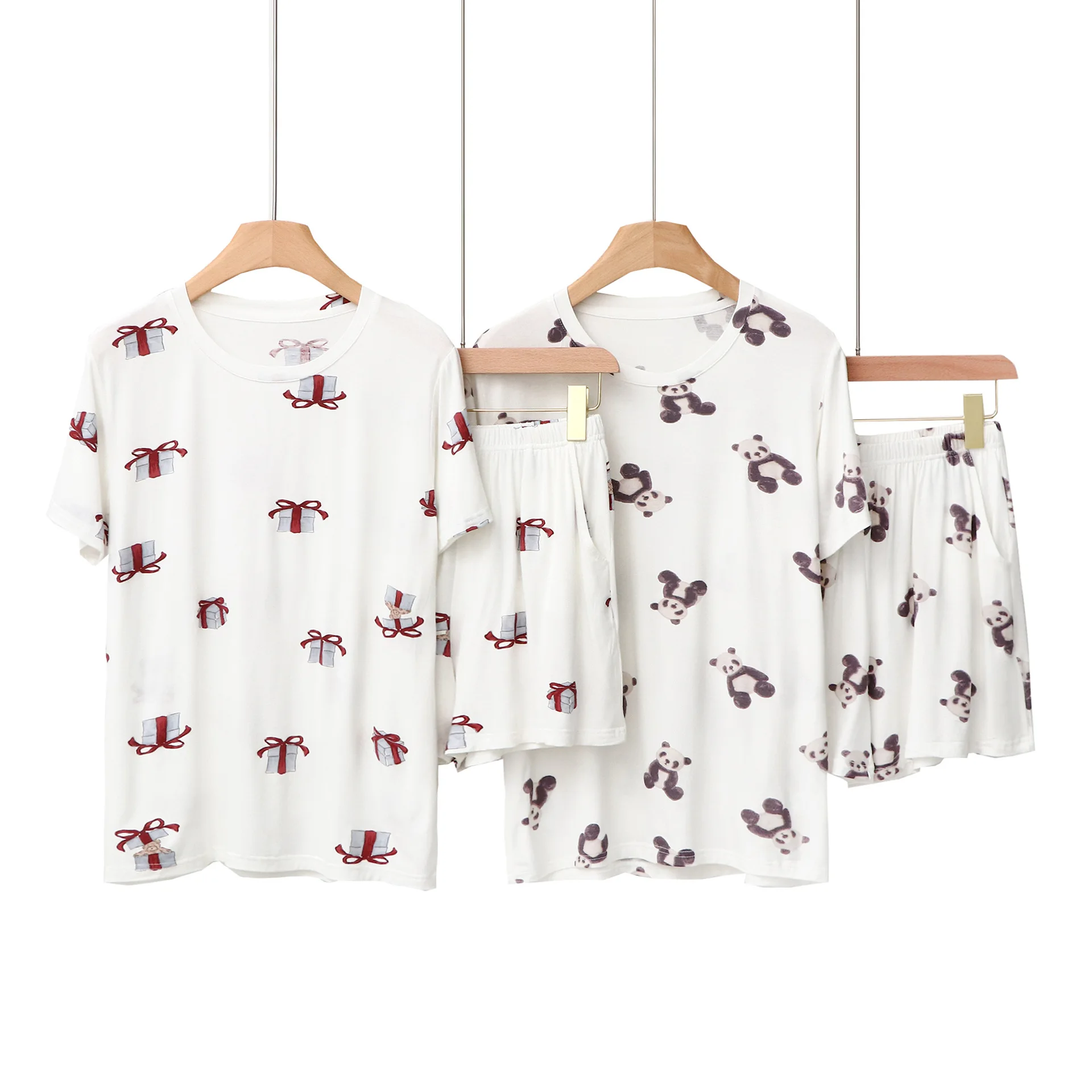 

Summer Newest Shorts Pajamas Female Modal Round Neck Sleep Tops with Shorts Loose Simple Sweet and Cute Women Kawaii Pajamas