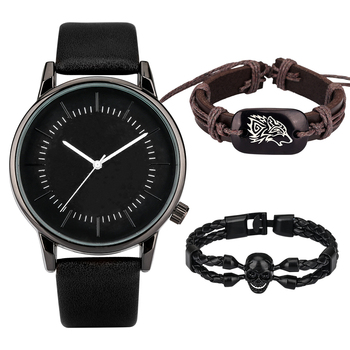 Classical Blue Men's Watch Bracelet Set Business Leisure Quartz Watches Vintage Woven Bracelet Sets Valentine's Day for Husband-37226