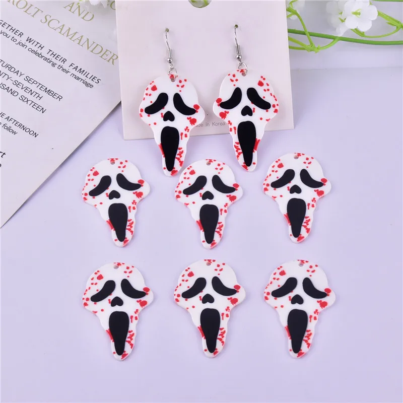 

10pcs/pack Halloween Bloody Skull Arcylic Charms for Dangel Earring DIY Jewelry Making Bulk Wholesale 49x31mm