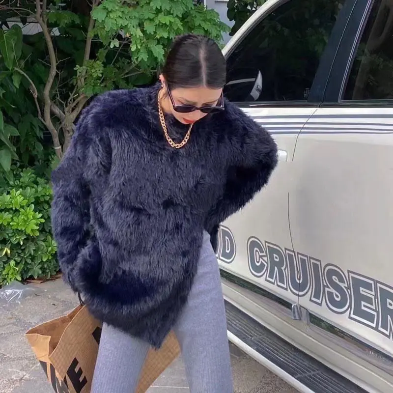 Женский зимний теплый свитер из меха норки и кашемира с кроличьим мехом пушистая