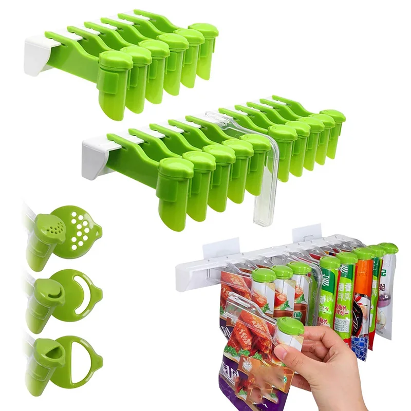 

Self-adhesive Spice Bag Holder Wall Mounted Seasoning Bag Hanging Clips With Spout Kitchen Spice Sealing Clips Holder Dispenser