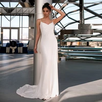 simple beach spaghetti straps wedding dress a line 2022 jersey bridal gown for bride sleeveless mono backless robe mariee femme