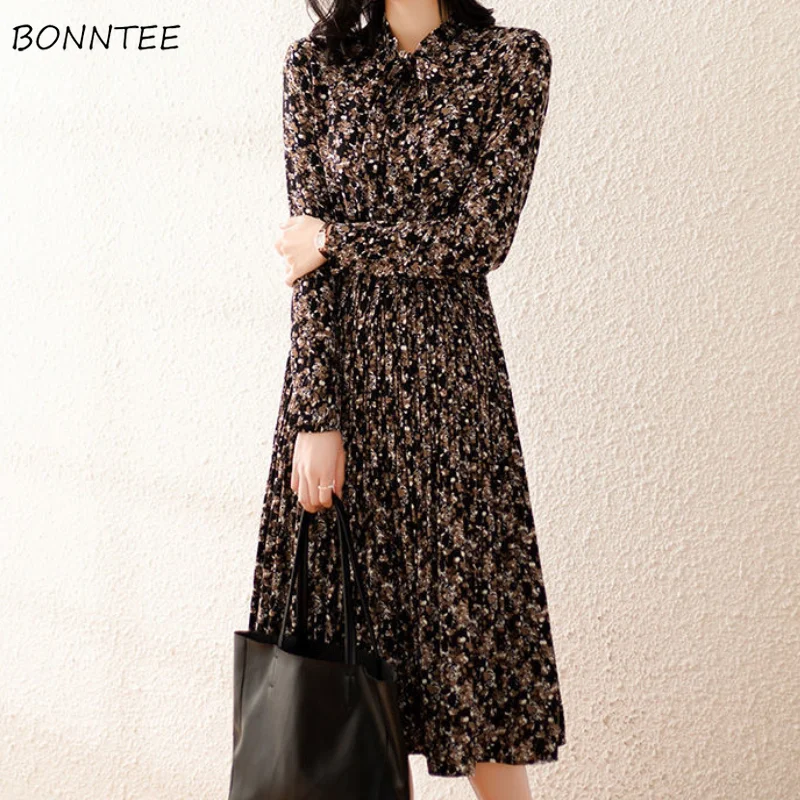 Платье женское Плиссированное с длинным рукавом Элегантная стильная летняя