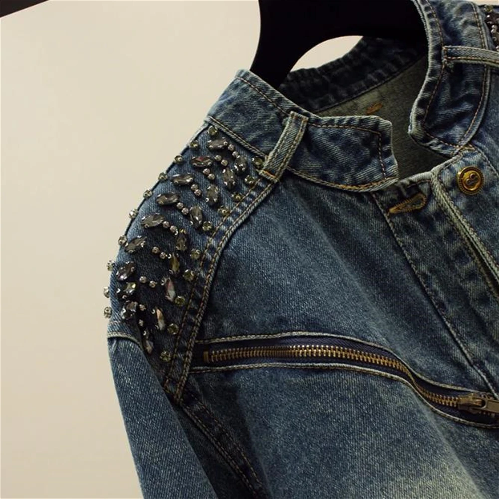 Дизайнерская Стильная джинсовая куртка 2024 женская короткая на молнии со